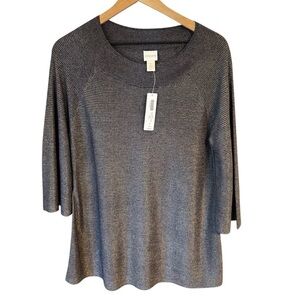 NWT Chicos Portrait Neck 3/4 Sleeve Silver Black Pullover Flowy Sweater Sz M